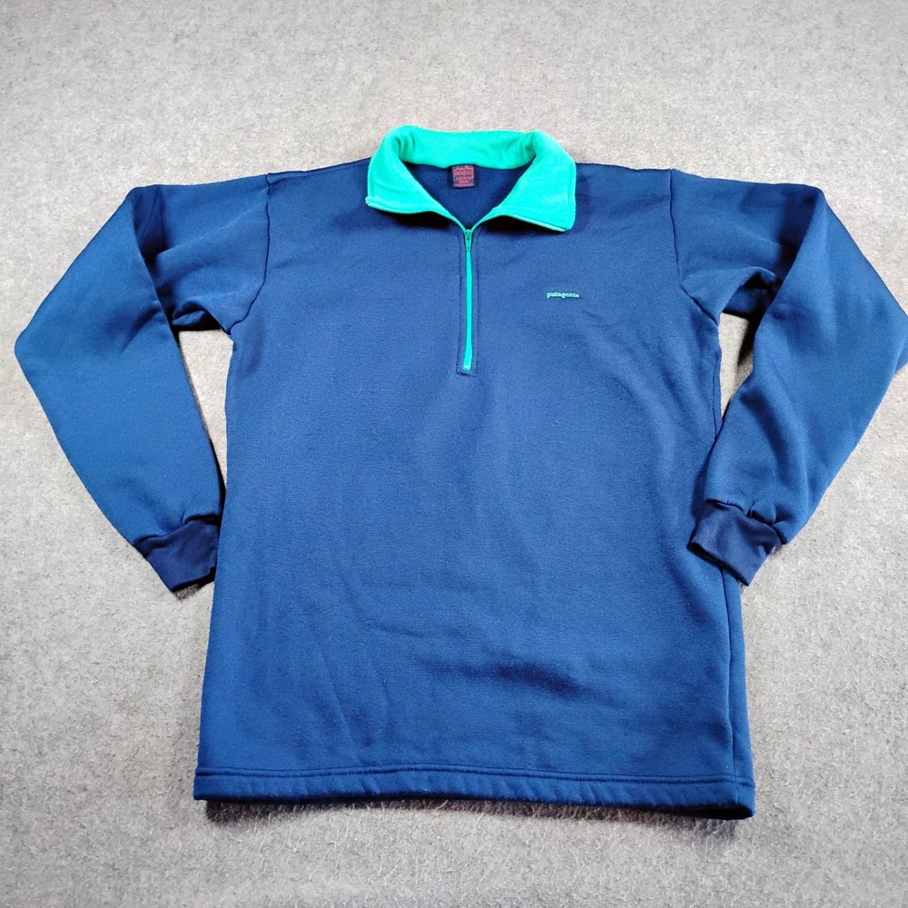 Patagonia Capilene Womens Medium 1/4 Zip Pullover Navy Blue Teal Made in USA 80s